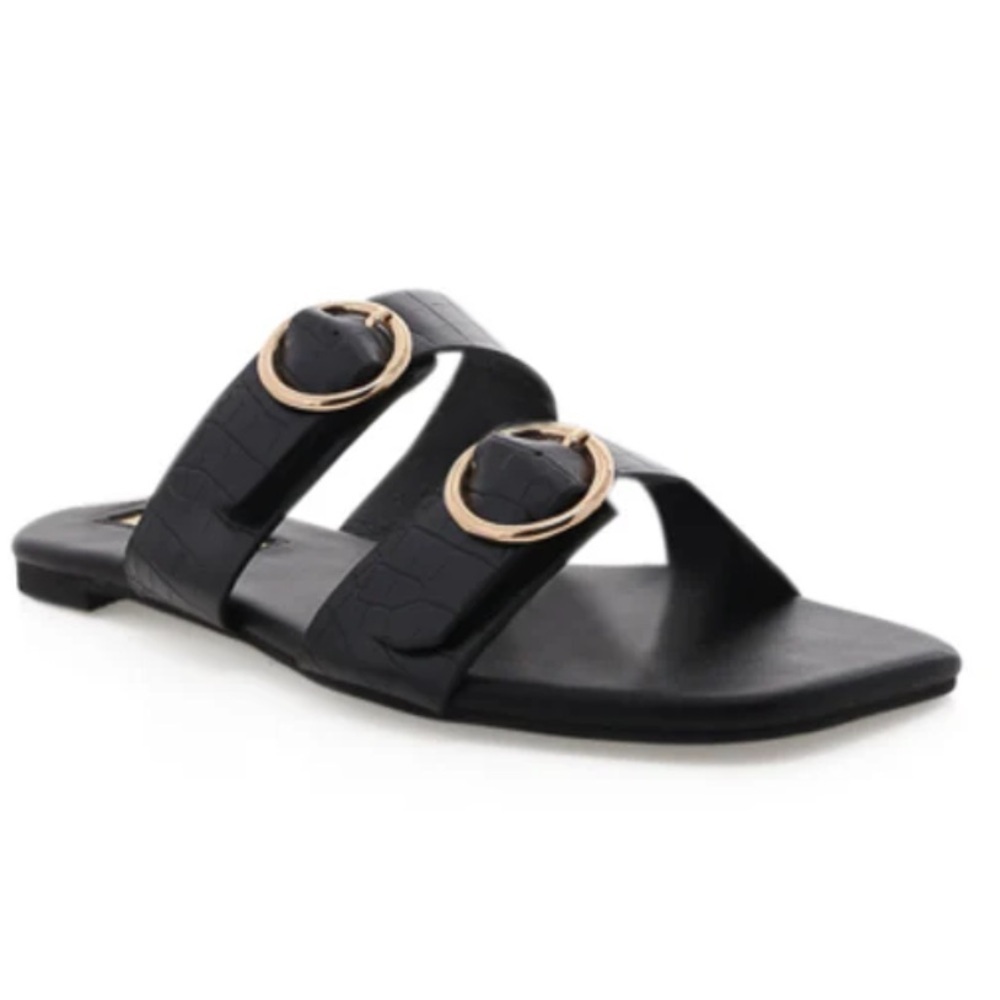 BILLINI Alaia Slides Sandals in Black Croc. Size 6